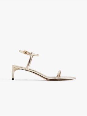 H&M Gold Strappy Kitten Heeled Sandals Size 38 Minimalist Metallic Heel